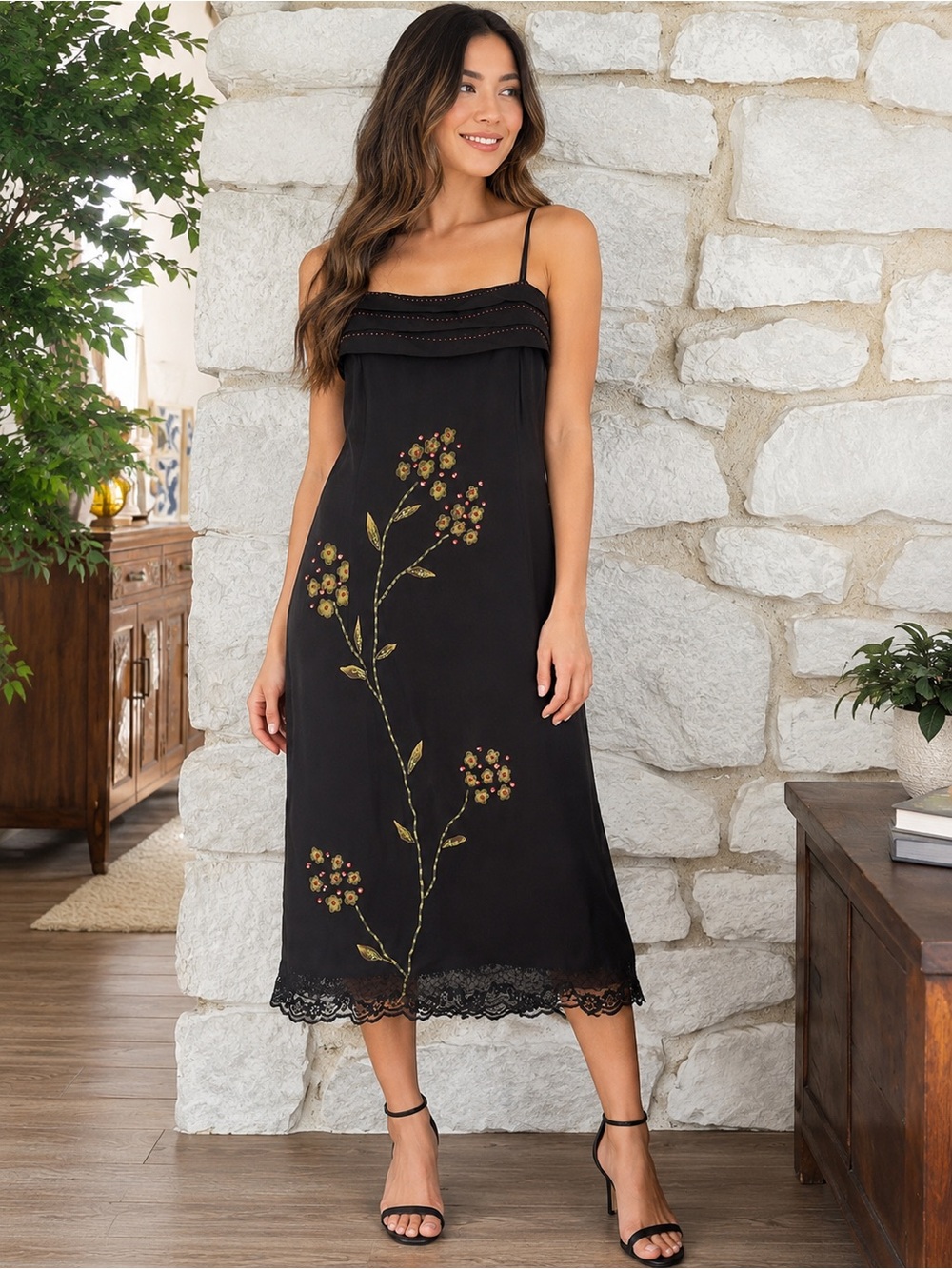 Papell Boutique Black Evening Dress - Beaded Detail